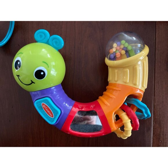 Infantino Topsy Turvy Twist & Play Caterpillar Baby Toy – Rattle, Rings & Mirror - Picture 1 of 3